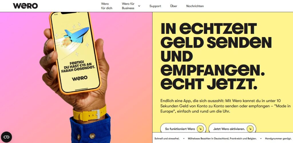 Screenshot Website des Zahlungsanbieters Wero