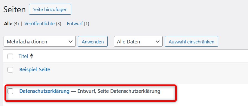 Entwurf zur Datenschutzerklärung