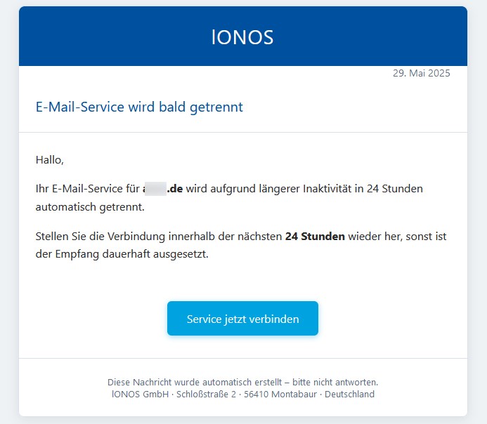 Phishing-Mail im Design von Ionos