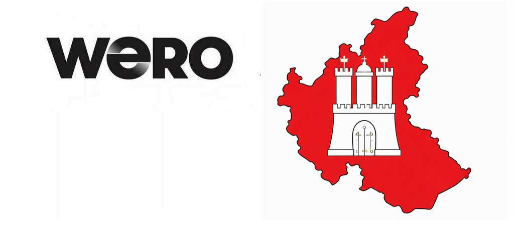 Wero-Logo und Karte von Hamburg mit Stadtwappen