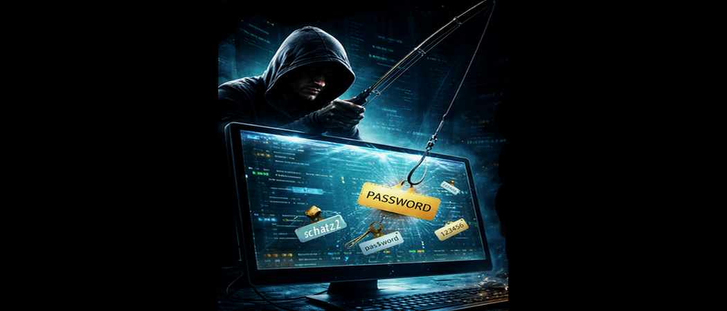 Hacker mit Angel fischt Passwörter aus Bildschirm