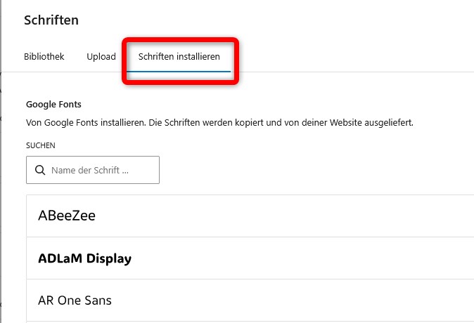 WordPress Google-Schriften Upload
