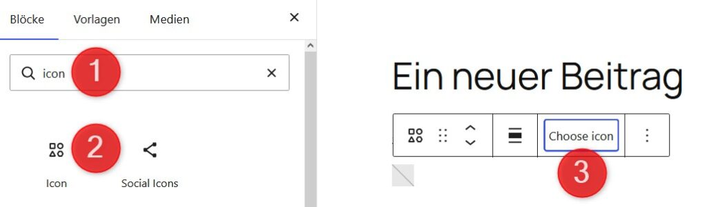 Auswahl eines Icons im Icon-Block