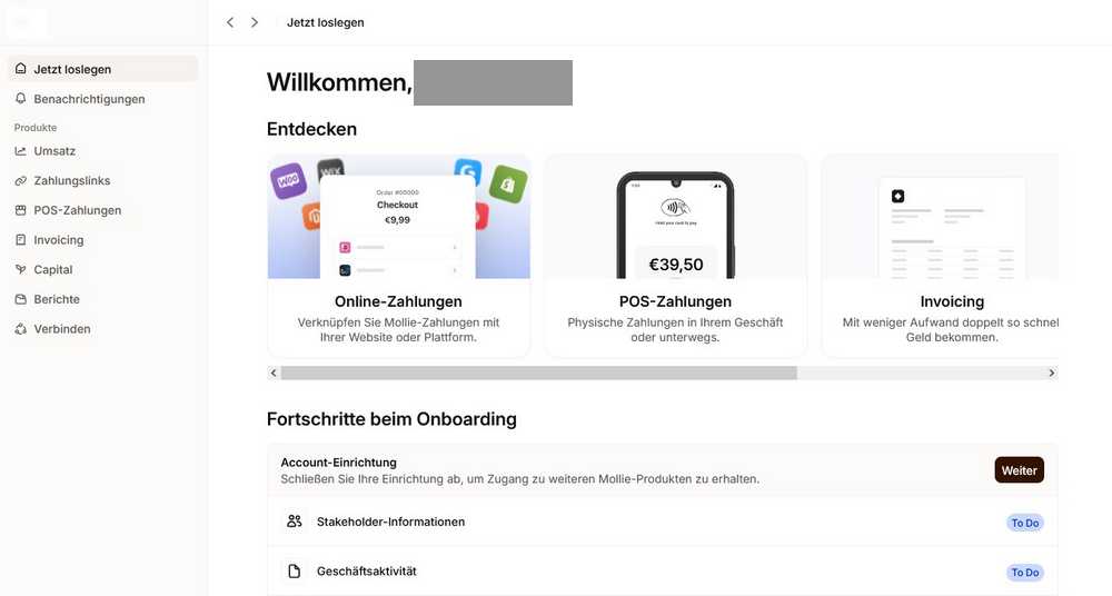 Übersicht: Mollie-Dashboard