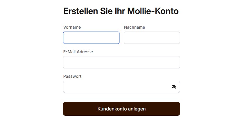 Screenshot von Mollie-Registrierung