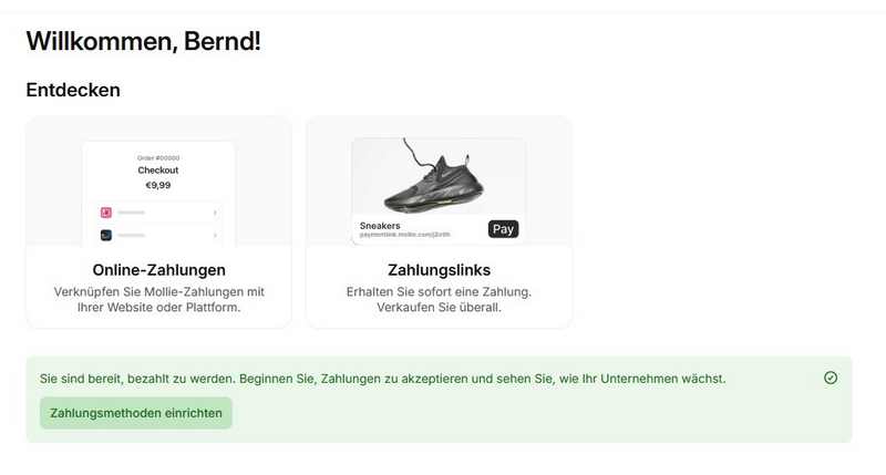 Mollie Zahlungsmethoden einrichten.