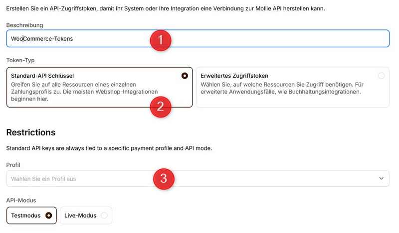 Erstellung eines Standard-Api-Schlüssels bei Mollie