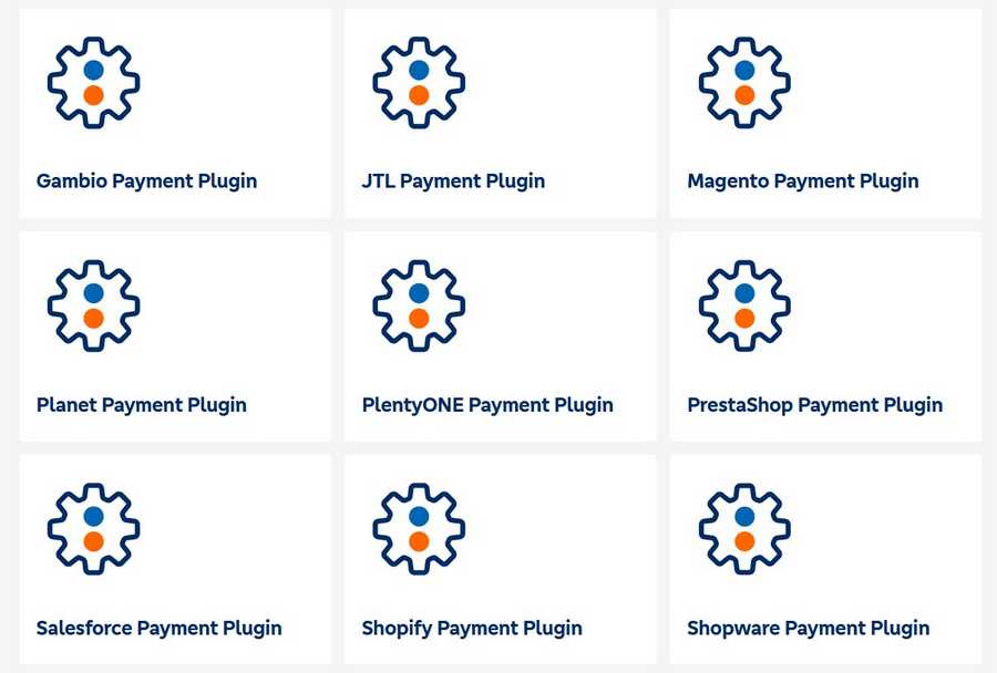 Schnittstellen von VR Payments: Gambio, JTL, Magento, Planet, PlentyOne, PrestaShop, Salesforce, Shopify, Shopware, WooCommerce