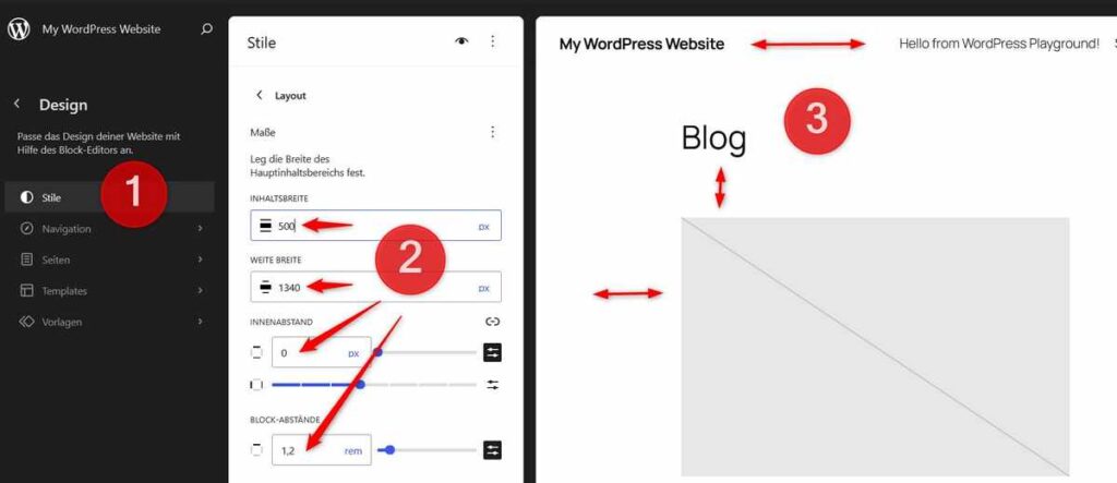 Website-Editor. Stile anpassen