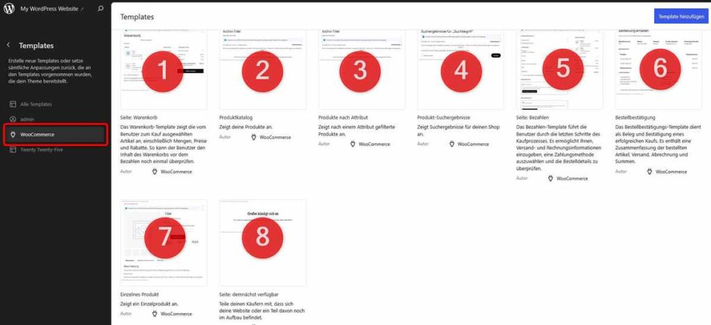 Übersicht der WooCommerce-Templates