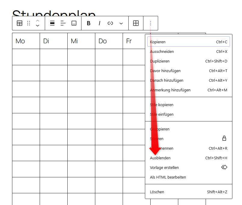 WordPress Block ausblenden