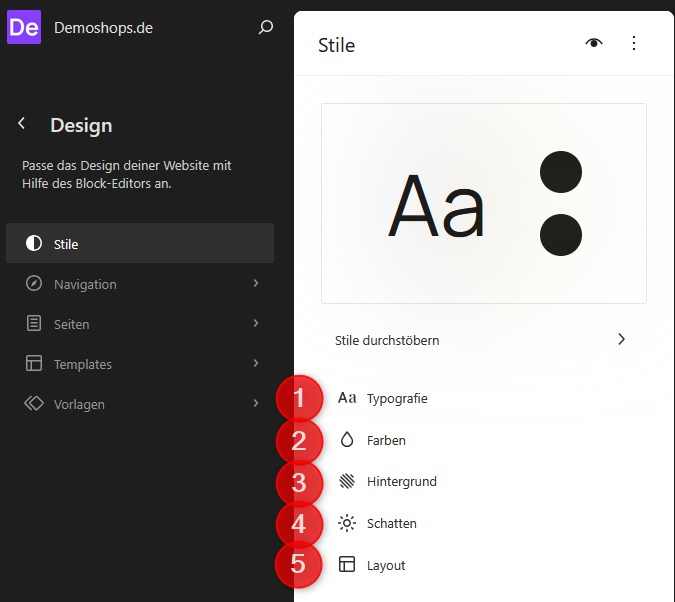 WordPress-Stile einstellen: Typografie, Farben, Hintergrund, Schatten, Layout