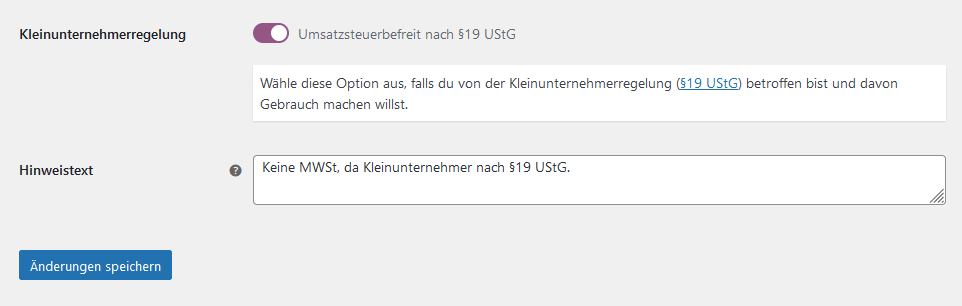 Kleinunternehmer-Regelung aktiviert