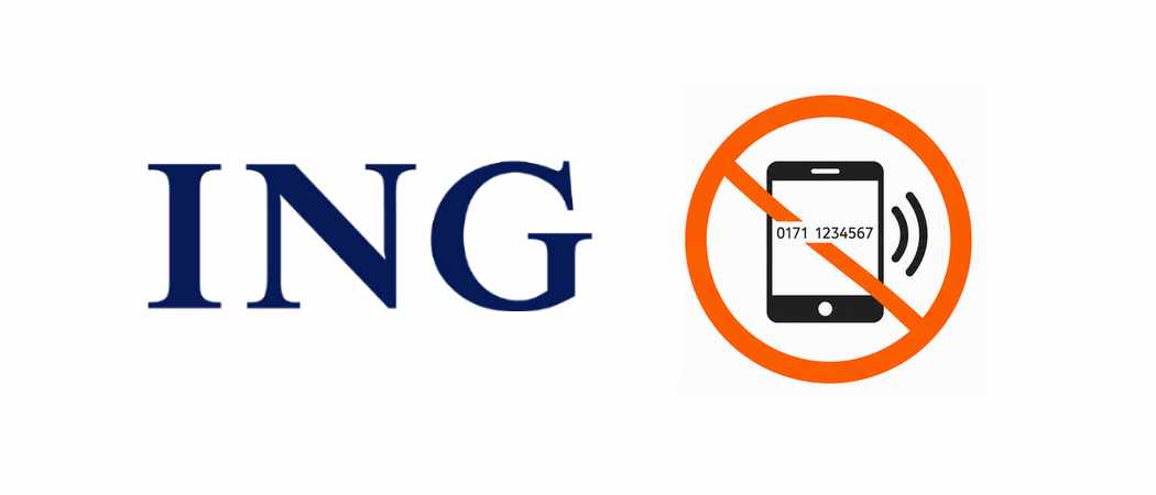 ING-Schriftzug und Handy mit durchgestrichener Handynummer