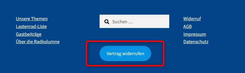 Widerrufsbutton im Footer einer Website platziert