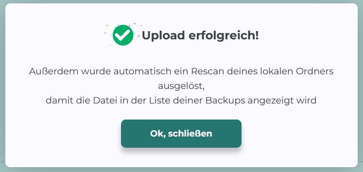 Upload des WordPress-Backups war rfolgreich.