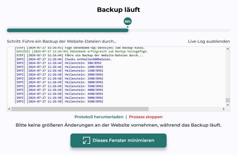 WordPress Backup läuft