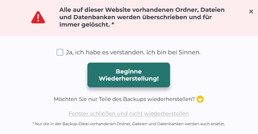 Sicherheitsabfrage: Alle auf dieser Website vorhandenen Daten werden überschrieben