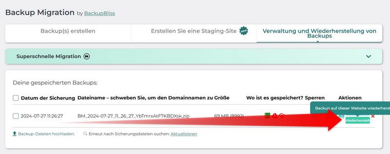WordPress-Backup auf dieser Website wiederherstellen,