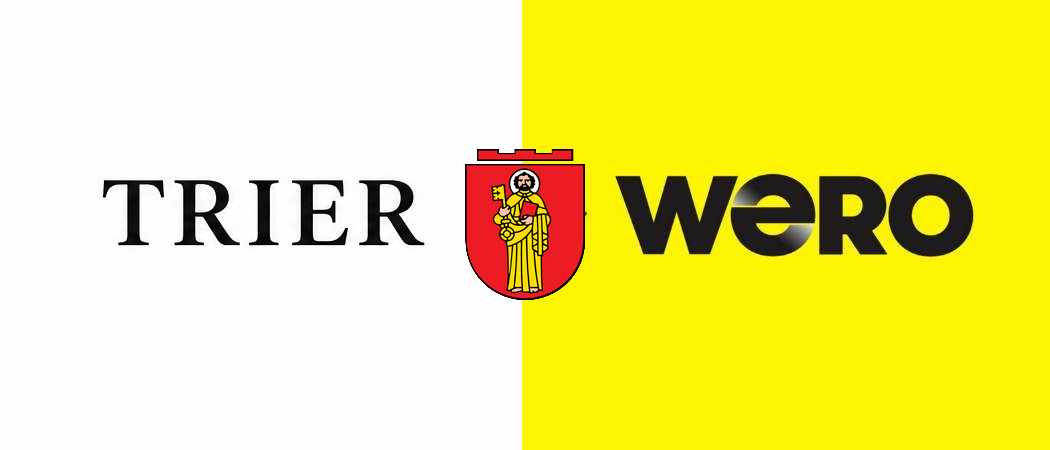 Stadtwappen von Trier, flankiert von den Schriftzügen Trier und Wero
