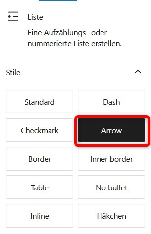 Effekte für den Listen-Block