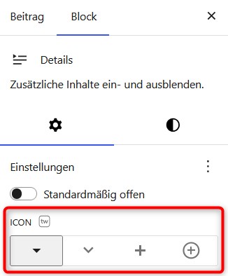 Icon-Asuwahl für den Details-Block von WordPress