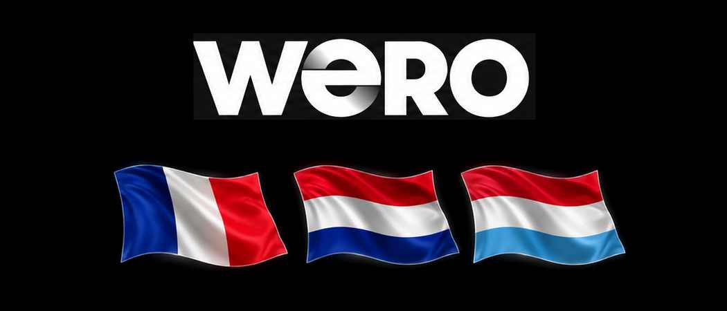 Wero-Logo und Flaggen von Frankreich, Niederlande und Luxemburg