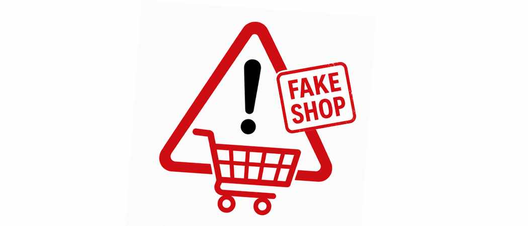 Icon mit Shopping-Cart und Warnhinweis: Fake-Shop