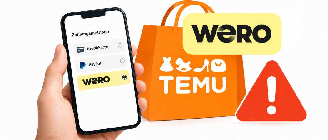 Handy mit Wero-Zahlungsart und Ausrufezeichen