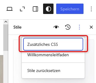 Menüpunkt Zusätzliches CSS